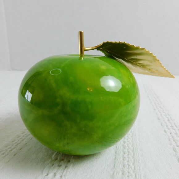 Volterra Alabaster Green Apple By Ducceschi, Italy Handcarved Heavy Marble EUC - Picture 3 of 7